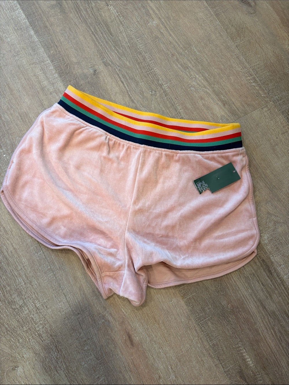 wild fable Pink Velour Shorts with Rainbow Stripe Waistband